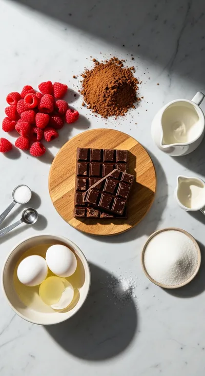 Dark Chocolate Raspberry Mousse Cake - ingredients preparation